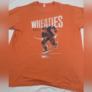Wheaties Mens  2011 Vintage Orange Tee Shirt Hockey Player On Front Size Large
